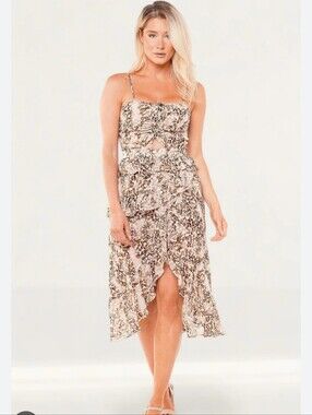 Bardot Nude Leopard Brianna Dress, Cut Out Ruffle Sz 8/ Medium